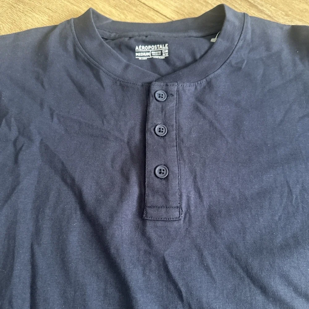 Aeropostale Men's L/S Henley‎ Shirt Navy Blue Cotton Lounge Medium NEW